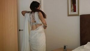 Indian College Girl Jasmine Mathur In White Indian Sari